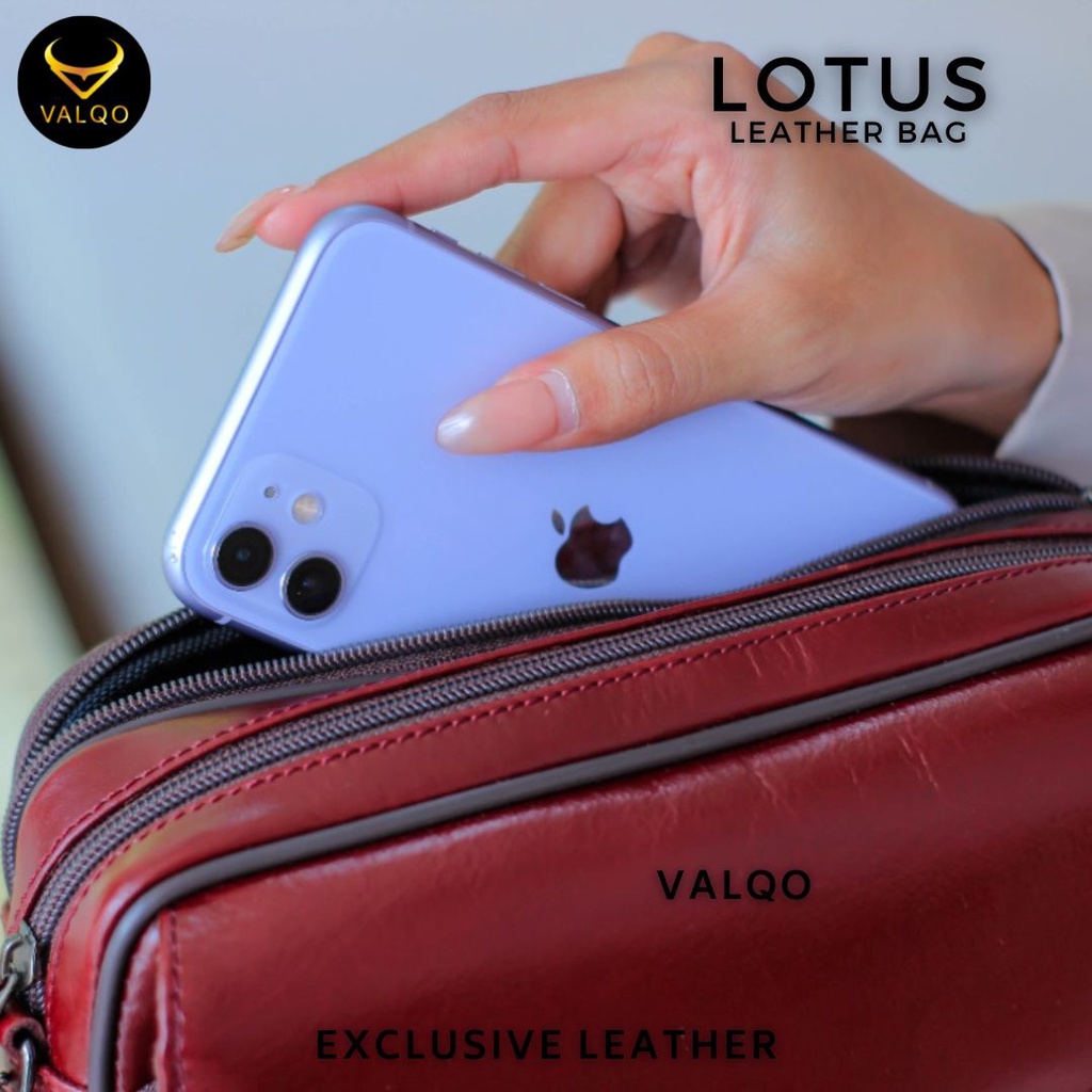 [VALQO] LOTUS Tas Wanita Kulit Sapi Clutch Kulit Pouch Kulit Cewek Perempuan Selempang Bahu