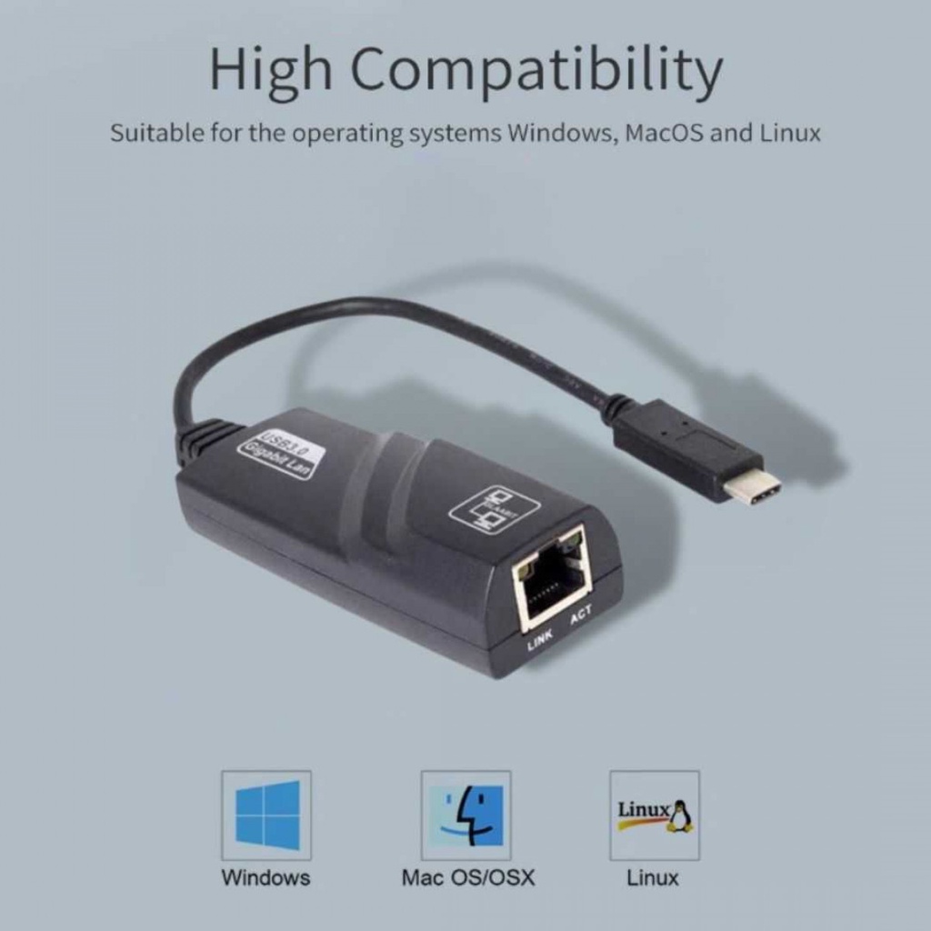 Adaptor USB Type C to LAN RJ45 Ethernet Gigabit 1000Mbps Plug and Play