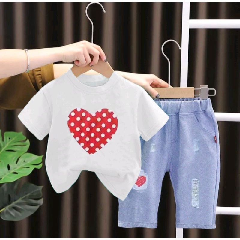 Setelan anak perempuan motif love usia 1-5 tahun baju anak perempuan setelan anak perempuan