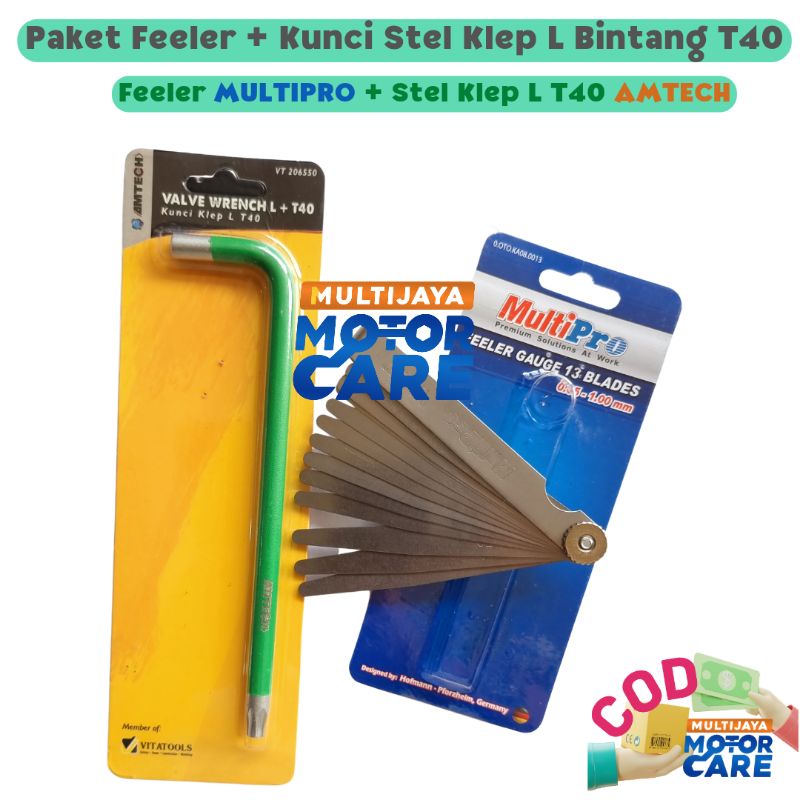 Paket 2 pcs Feeler Gauge 13 Blades + Kunci Setelan Klep T40  Kunci Stel Klep Fuller