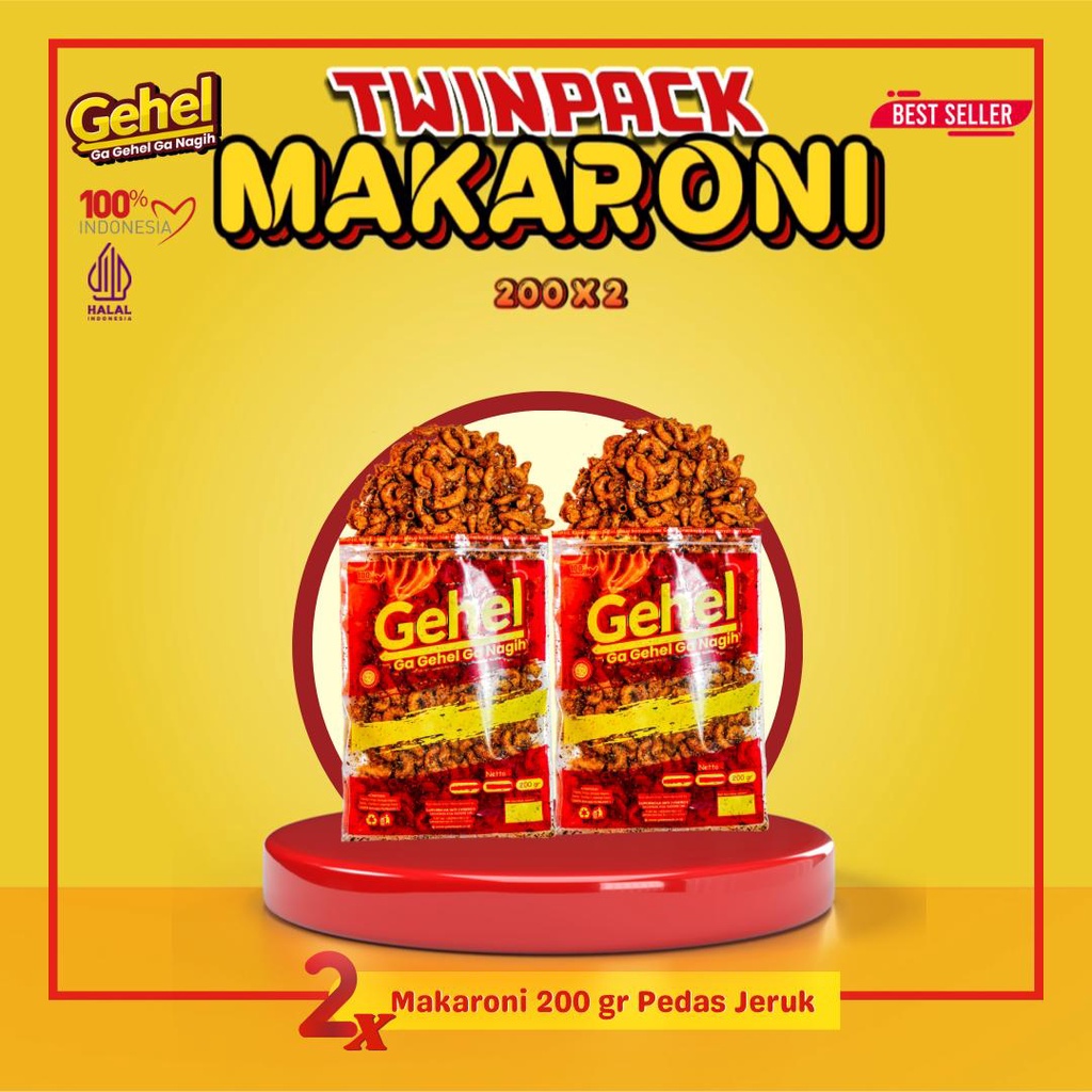 

Gehel Twinpack Makaroni 200gr - Cemilan Pedas Jeruk