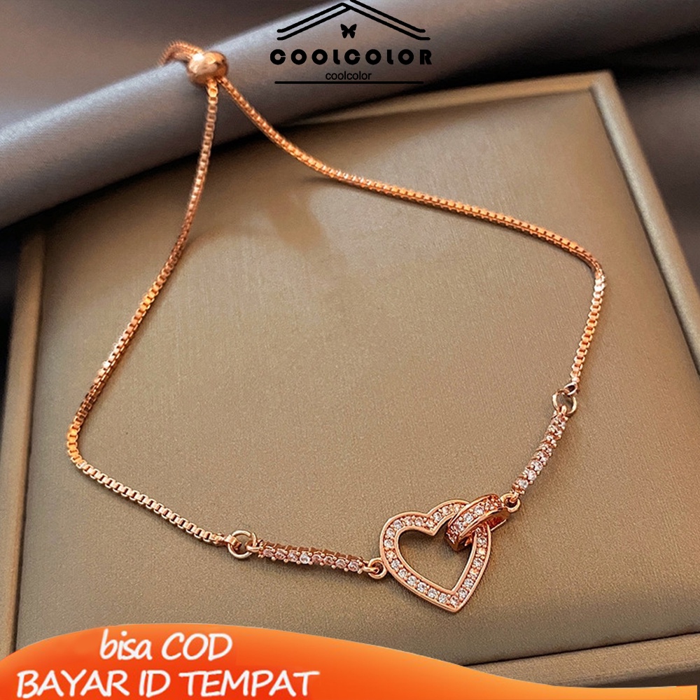 COD❤️Gelang Dengan Liontin Bentuk Hati Untuk Wanita Anti karat Dan Anti Luntur Putih Yang Bisa Disesuaikan Korea Murah Fashion Jewelry Aksesoris