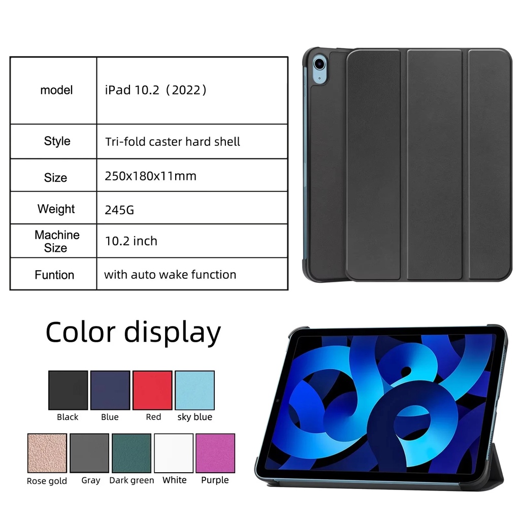 Casing Flip Lipat Pu Warna Polos Untuk iPad 10 (2022) 10.9 &quot;Gen 10.9&quot; A2757 A2777