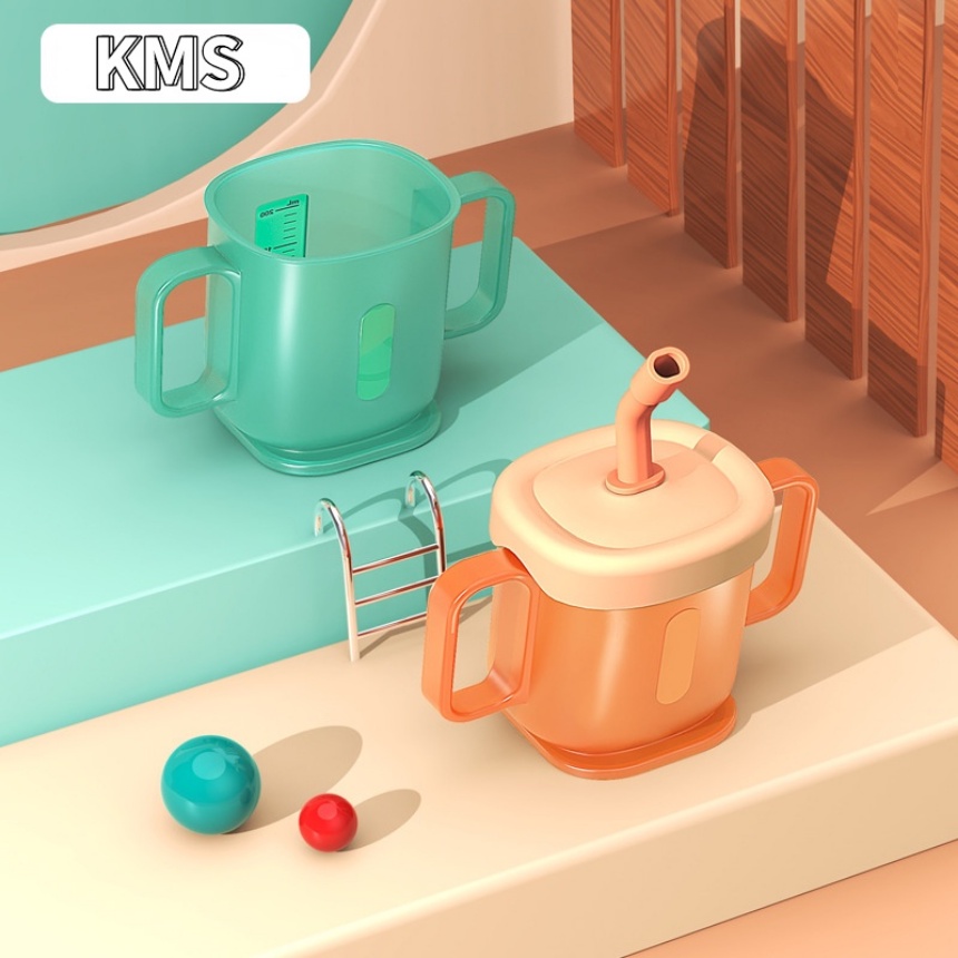 2023 3 in 1 Botol Minum Sippy Cup 300ml Dengan Sedotan + Sendok 15 Untuk Bayi / Anak°Cangkir Pelatihan Untuk Anak-Anak