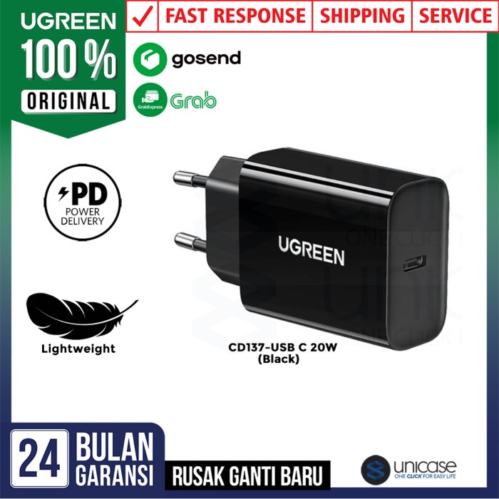 Wall Charger Kepala Adaptor iPhone 20W UGREEN USB Type C Fast Charging
