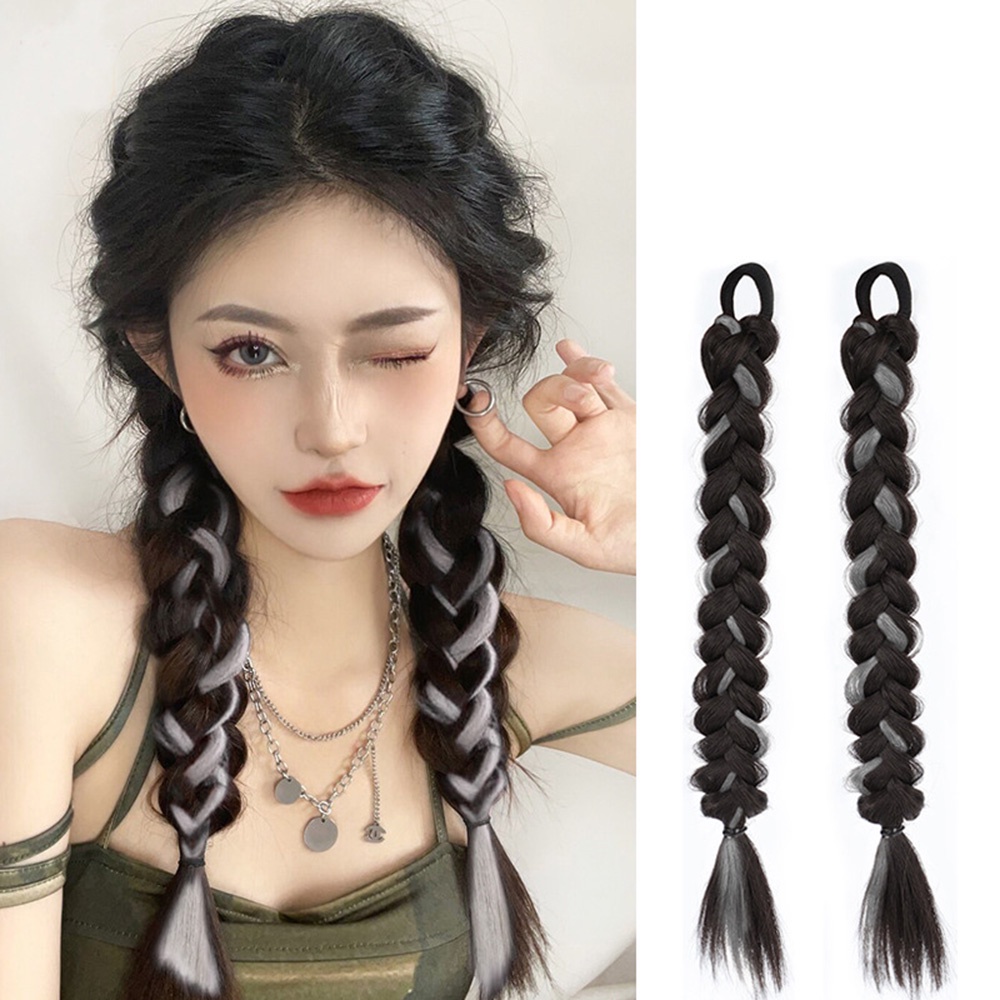 1 Pc Wig Rambut Palsu Model Kepang Panjang Ukuran 45cm Untuk Wanita