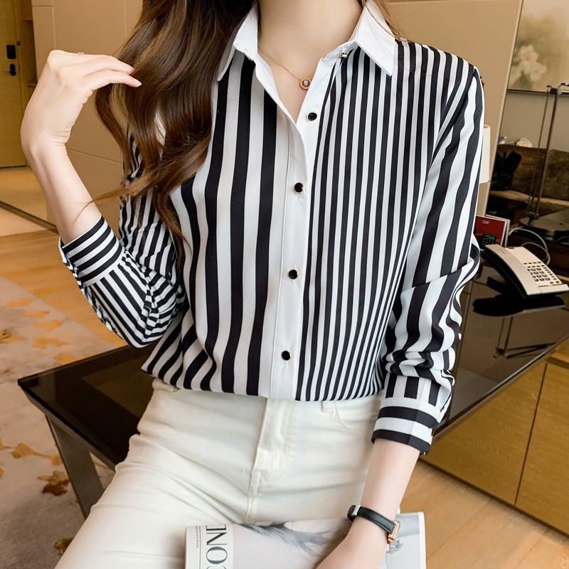 MDLV ~ 2190# Celinda Striped Shirt Kemeja Garis Import