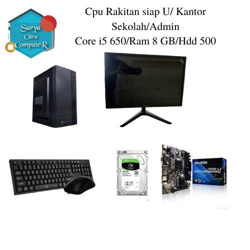 pc rakitan core i5 /ram 8gb /ssd 250gb/monitor 19 lengkap fullset