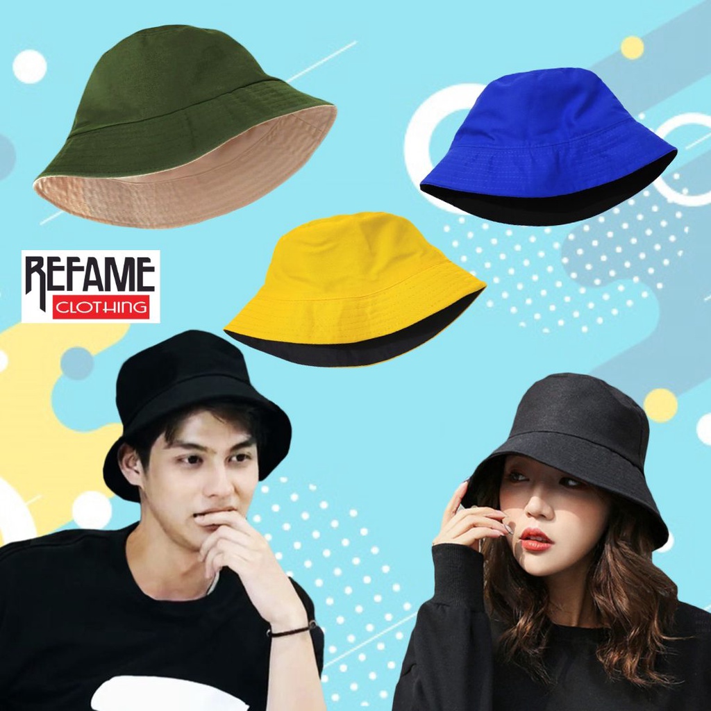 Topi Bucket Hat Bolak Balik Polos 2 Warna Topi Bucket Laki Laki Perempuan Premium