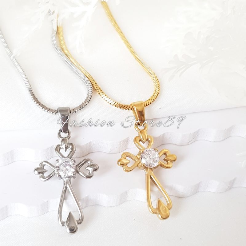 Kalung salib Titanium impor Antikarat fashion Pria Wanita Bestquality