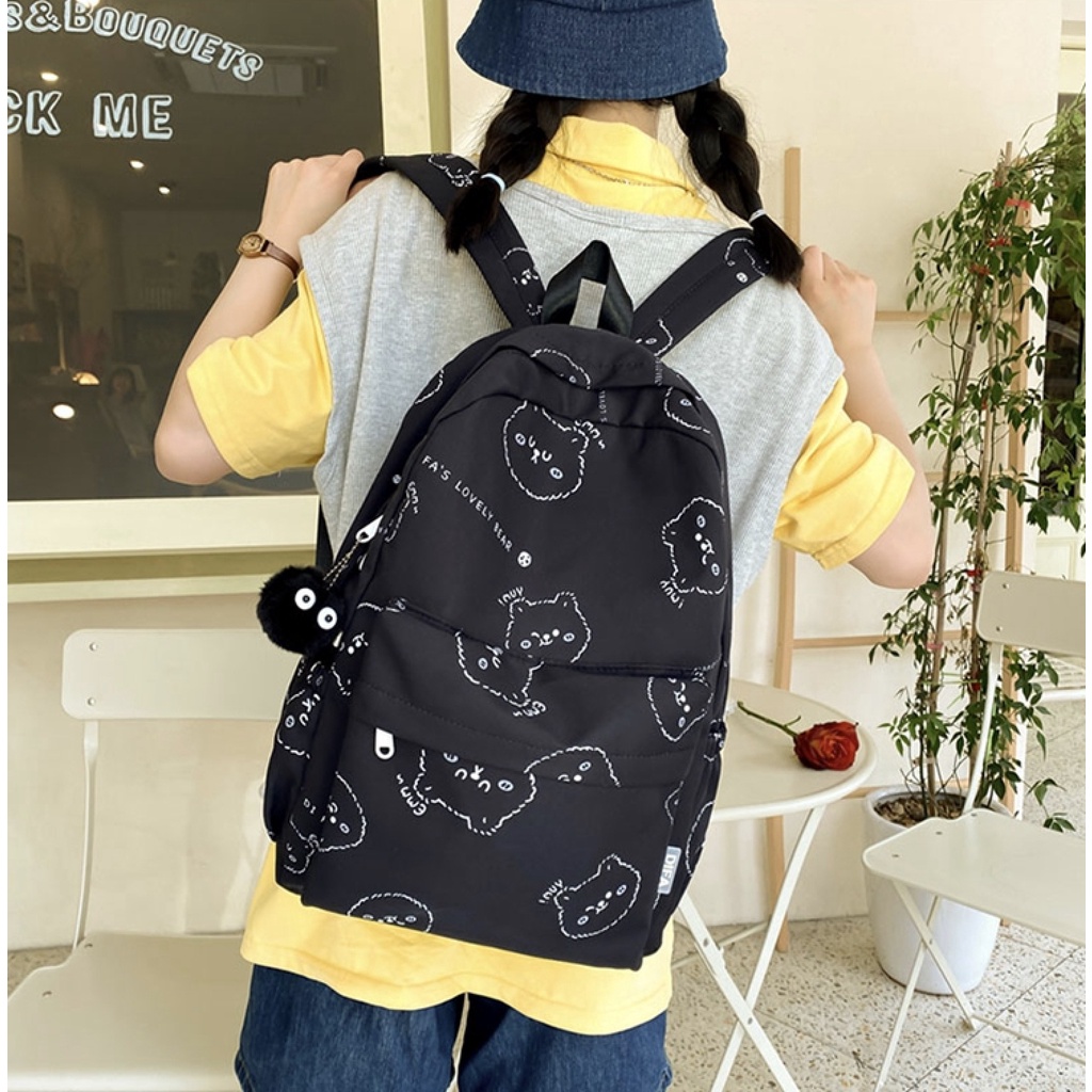 WYK145 Tas Ransel Wanita Sekolah Motif Beruang Bear Pattern Backpack School Impor TKM