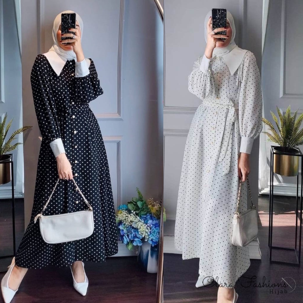 Baju Polkadot Wanita Atasan Jumbo Bahan Monalisa Kancing Hidup Busui Ibu Menyusui LD 106 PB 135 PT 5