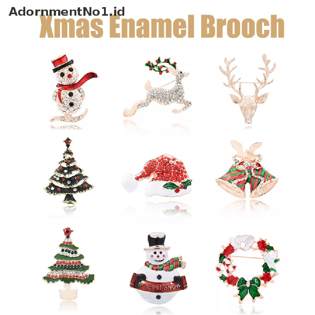 1pc Bros Pin Enamel Desain Rusa Snowman Santa Claus Pohon Natal Bahan Metal Untuk Dekorasi