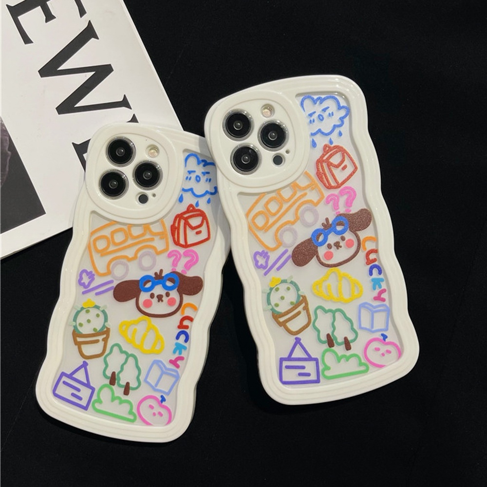 Soft Case Bening Pola Gelombang Graffiti Untuk 14 13 12 11 Pro Max 7 8 Plus XR X XS Max SE 2020 2022