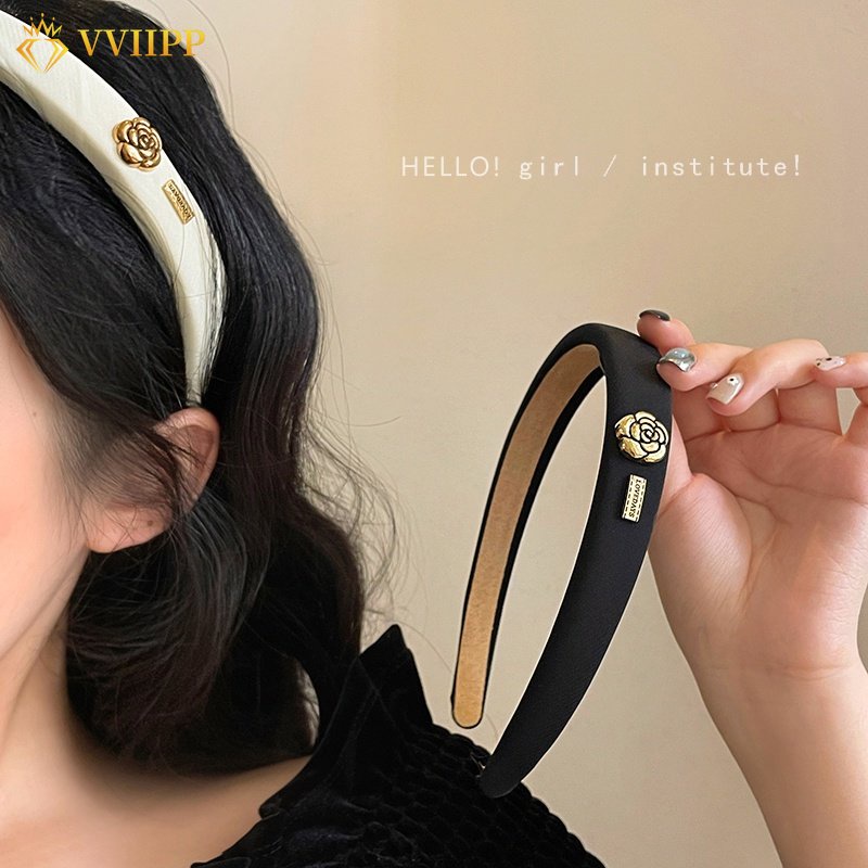 Headbands Camellia Warna Hitam Putih Untuk Aksesoris Rambut Wanita