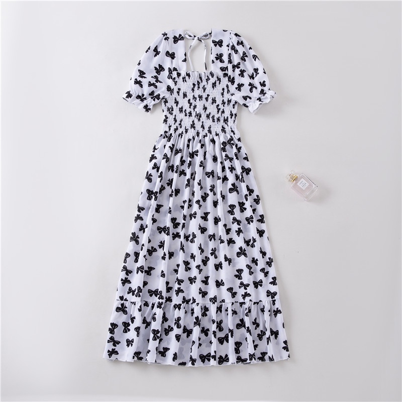 Daster wanita lengan pendek musim panas A-line floral boho midi dress