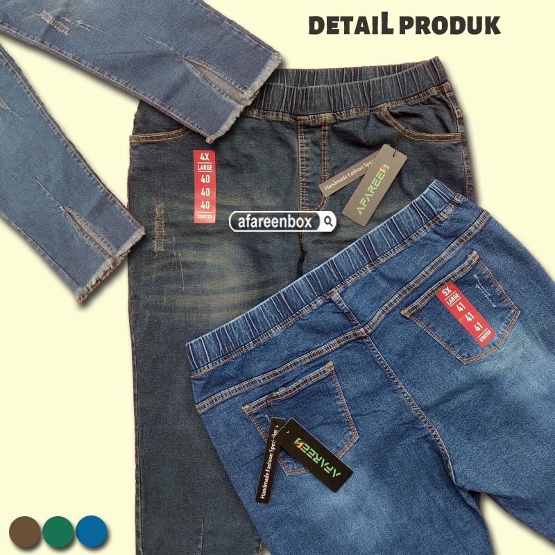 AFAREEN - Celana Jeans 7/9 Wanita Sobek Wisker Jeans 79 Jumbo Stretch Melar Big Size 39-42