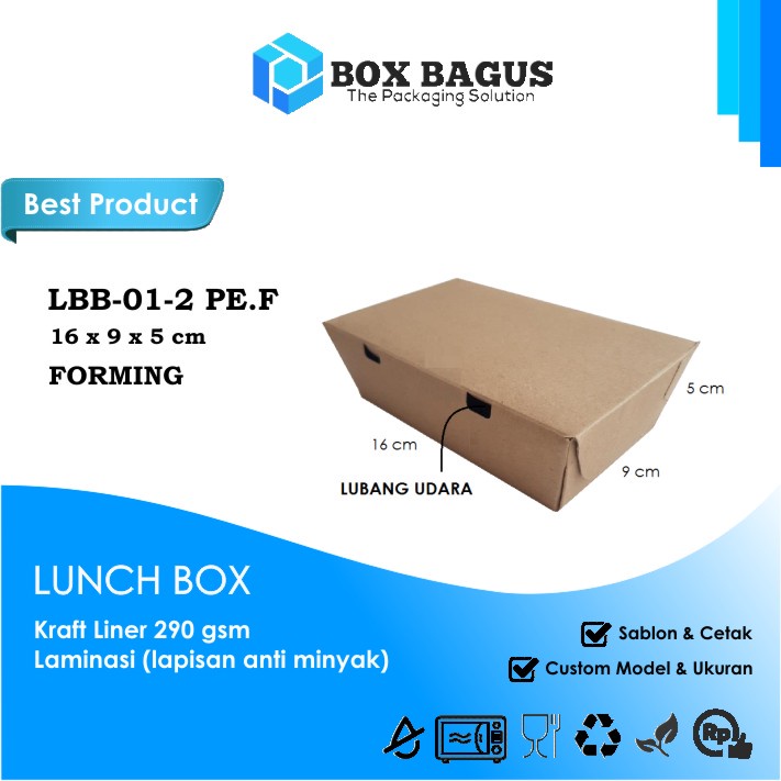 (FORMING) LUNCH BOX (M) DUS KOTAK HAMPERS MAKANAN NASI MIE BUBUR KUE SNACK 16x9x5 cm PAPER KRAFT 290 gsm LAMINASI