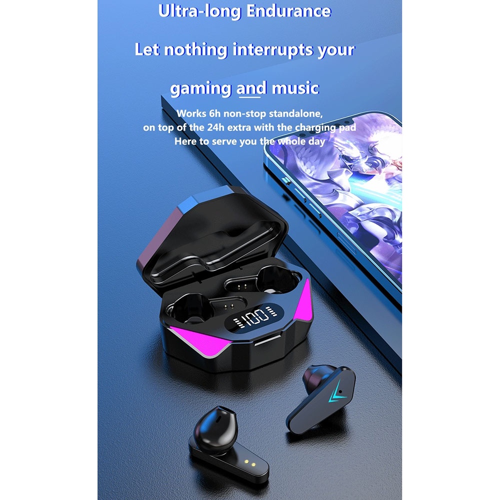 Jiansu Gaming Earphone TWS Bluetooth 5.0 Low Latency 65 ms - X15 - Black