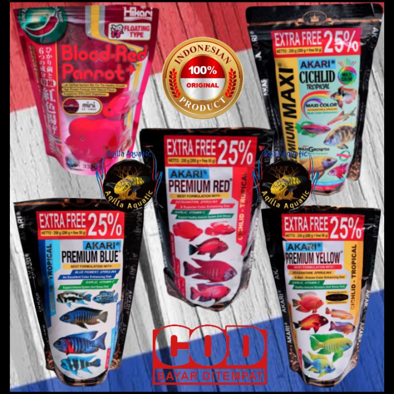 hikari blood red parrot / akari premium blue / akari premium red / akari premium yellow / akari prem