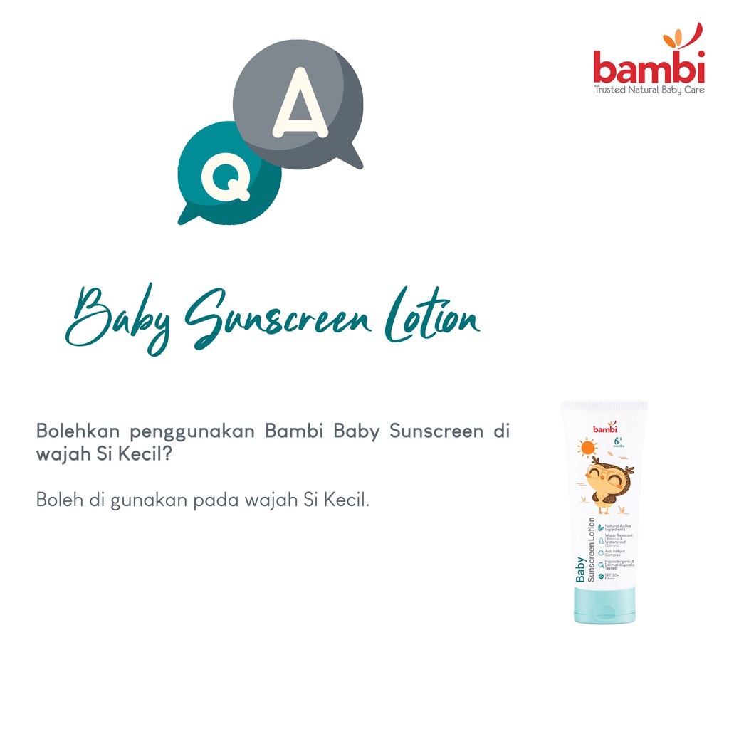 Bambi Baby Sunscreen Lotion 100ml | Lotion Sunscreen Bayi Anak Kulit Normal - Sensitif | SPF 30++ | Sunscreen Bayi Waterproof