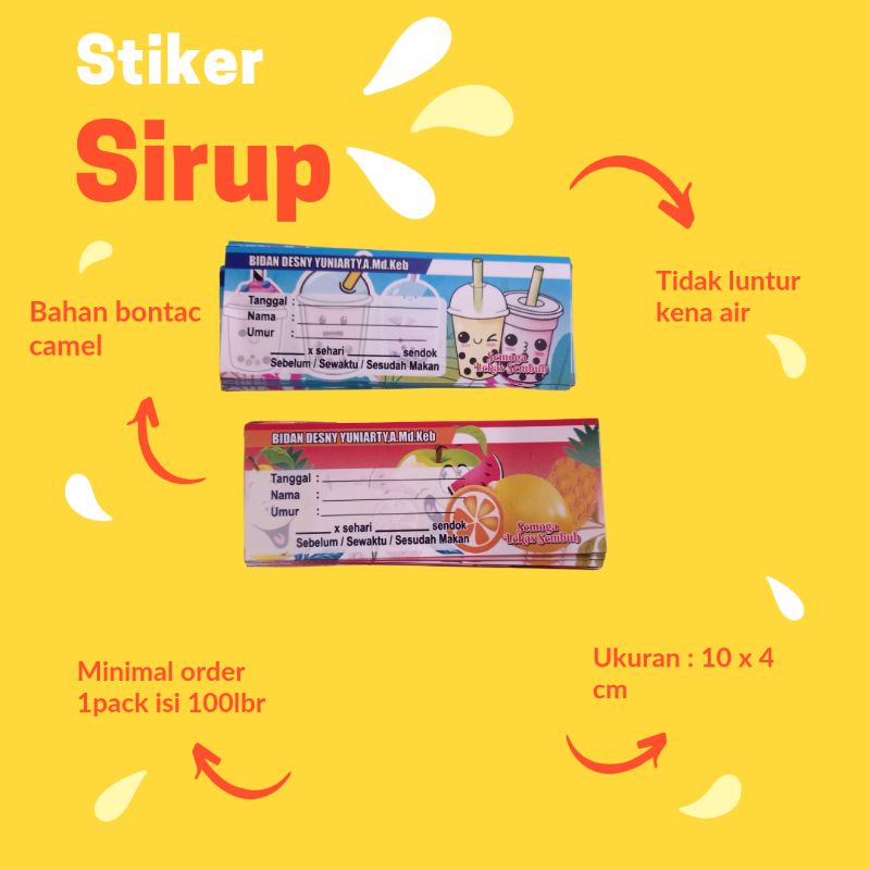 Paket stiker sirup 100 pcs (gratis 100pcs klu pesan 1000)