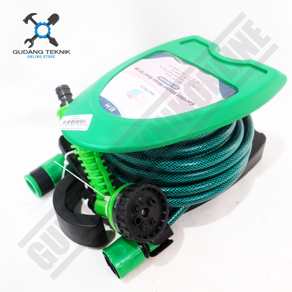Semprotan Selang Air Gulungan Taman Set 10M SALTBOX / Kepala Selang Semprot Air 10 Meter - Garden Water Hose Reel SALTBOX