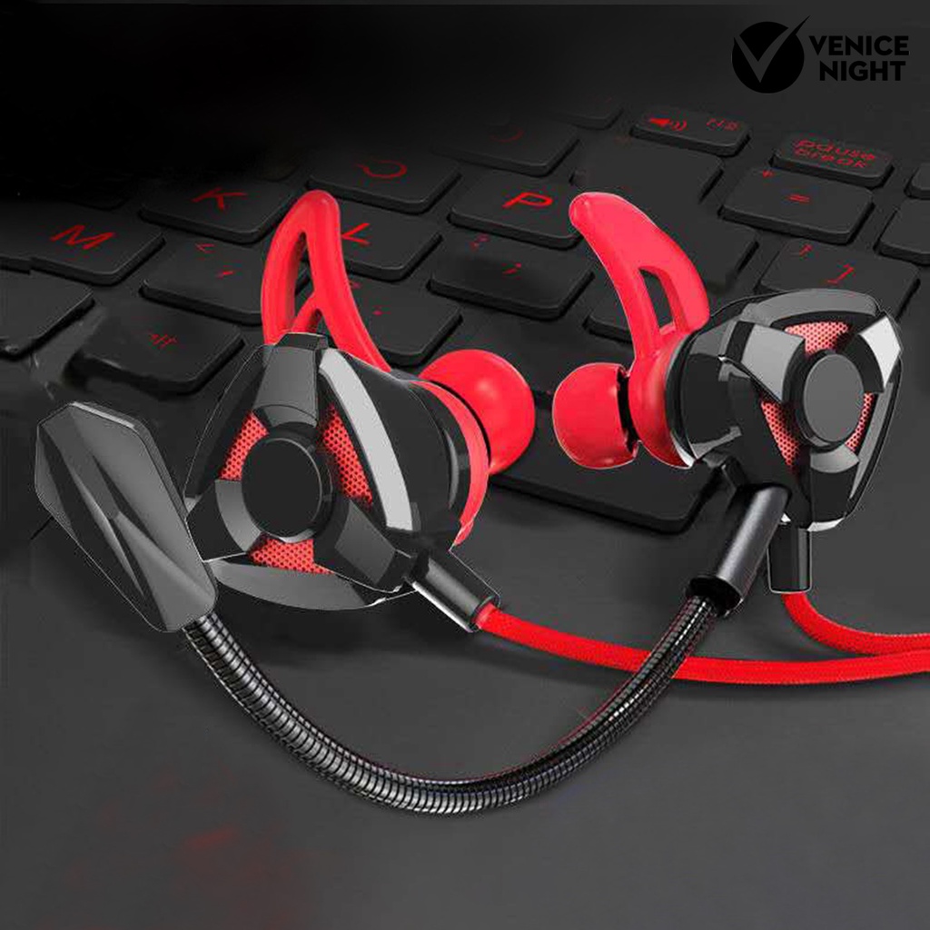 (VNEP) (Berkabel) Earphone Gaming dengan Kontrol Kabel Mikrofon 3.5mm Jack In-ear Earphone E-sports Game Earphone untuk Ponsel