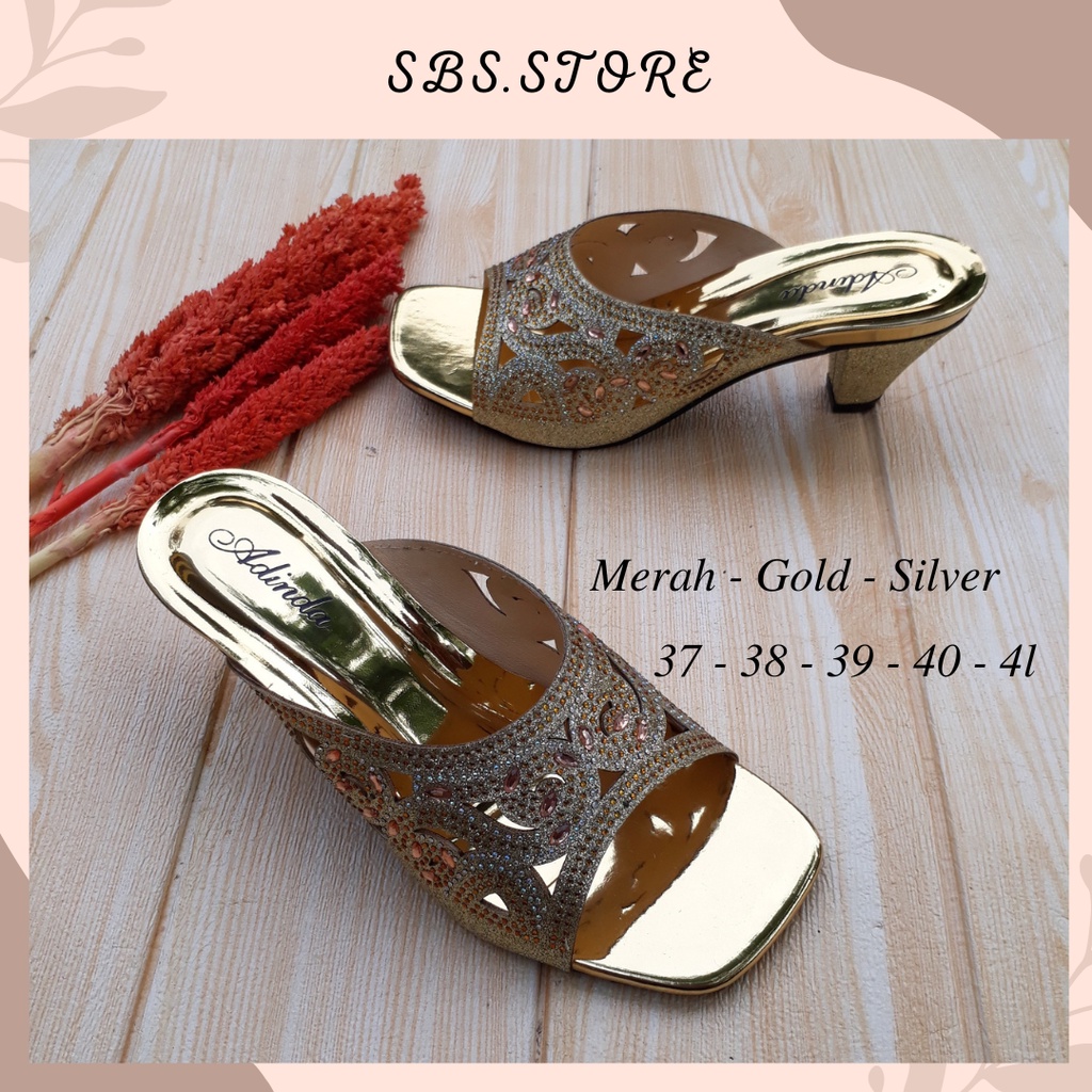 Sendal Wanita Pesta Motif Payet-05 Hak 5cm/Sandal Wanita Kekinian Wedges Hak tahu Selop Kokop Pesta Higheels Terbaru