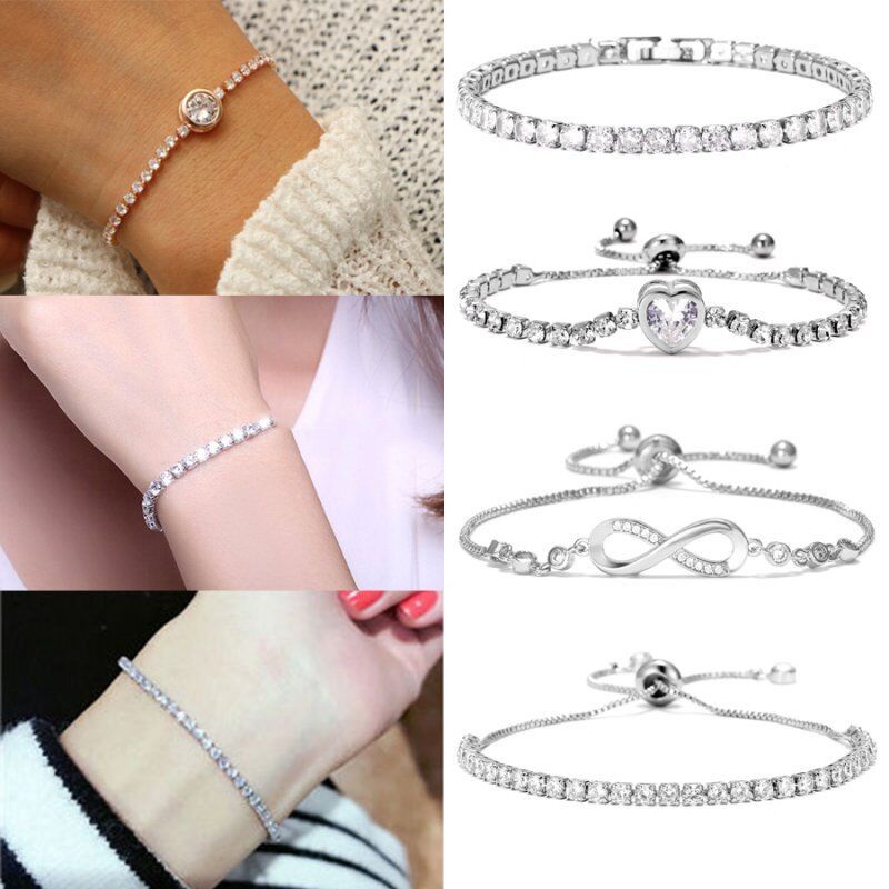 Gelang Rantai Lapis Silver Dengan Kristal Untuk Wanita