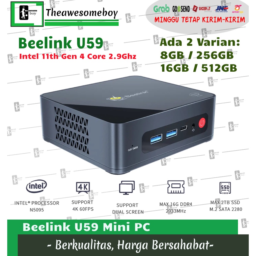 Mini PC Beelink U59 Intel 11 Jasper Lake N5095 SSD DDR4 Windows 11 Pro