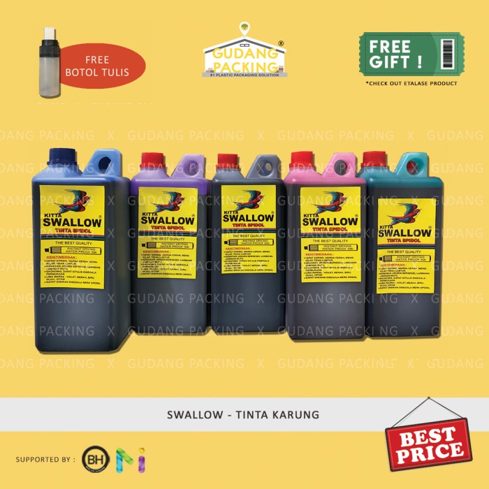 

SWALLOW - TINTA KARUNG HITAM/ MERAH/ HIJAU/ BIRU/ VIOLET (FREE BOTOL)