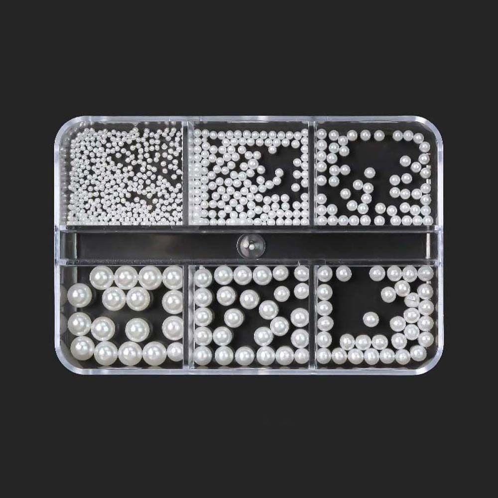 AUGUSTINA Agustina Mutiara Dekorasi Kuku Fashion 6kisi 3D Perhiasan Kuku Putih Pearlescent Manicure Aksesoris Hiasan Kuku Pearl Nail Drills