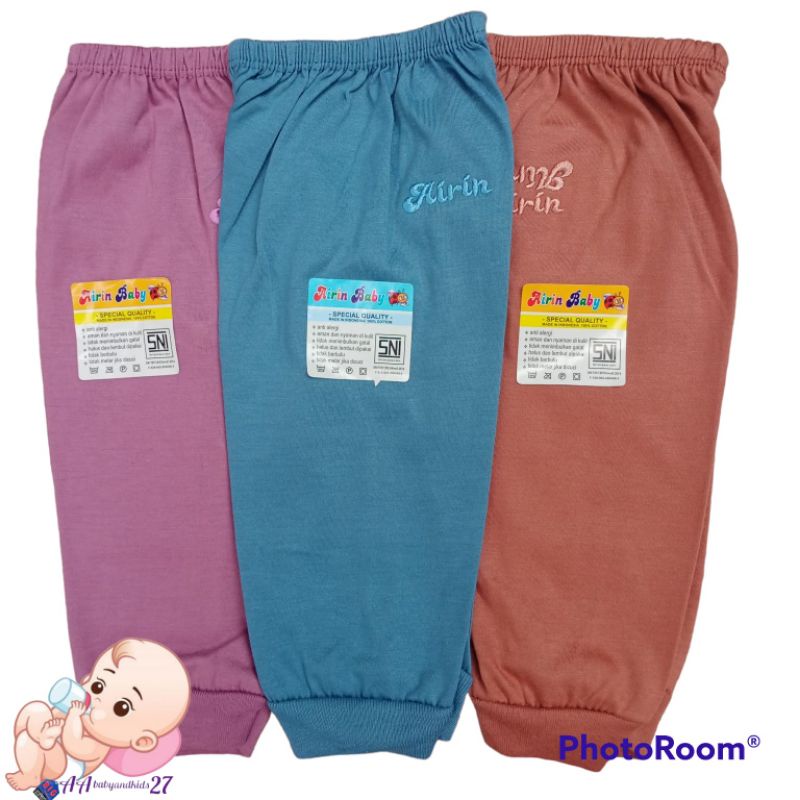 Airin 3PC Celana Panjang Polos Bordir Warna Tua Usia Newborn 0-4Bulan Bahan Nyaman Berkualitas