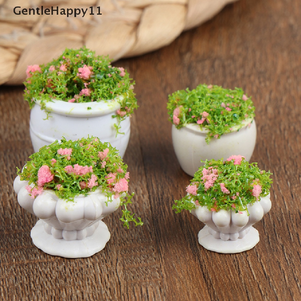 Gentlehappy 2pcs Furniture Rumah Boneka 1: 12aksesoris Mini Pot Bunga Tanaman Hijau id