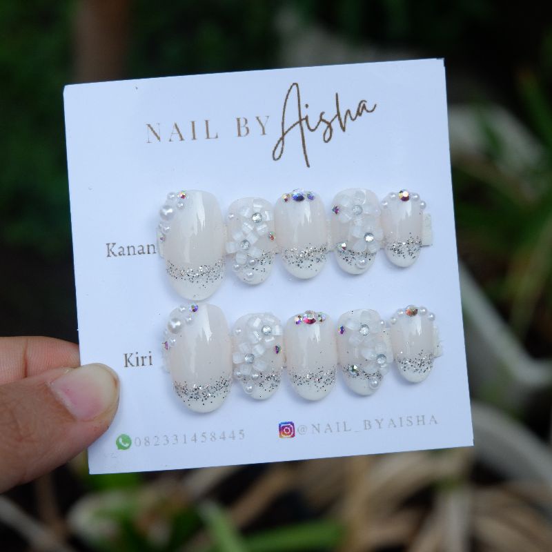 nail by aisha | wedding nail art pink natural white flowers | custom ukuran