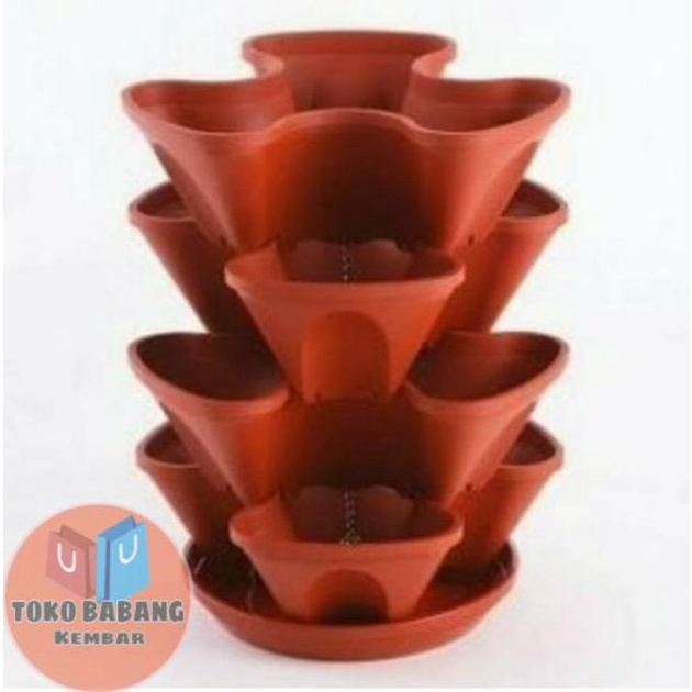 *TERMURAH* Pot Vertikal Green leaf ( 4 pot susun + wadah ) populer