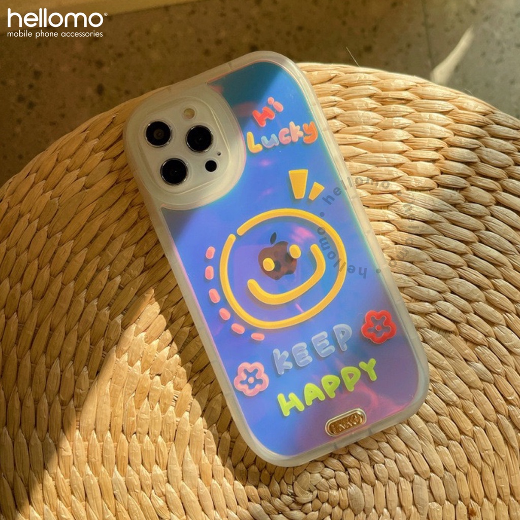 Case Hologram iPhone Casing Smiley Transparan Gradient TPU Smile