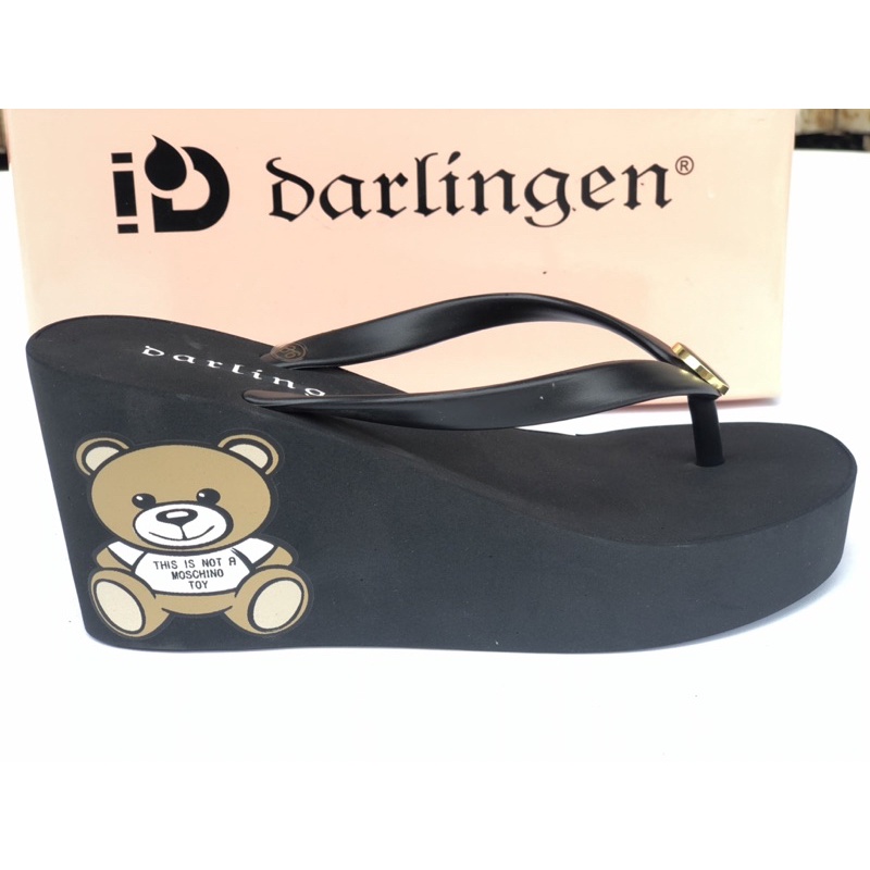 Darlingen M*schino Bear Sandal Wanita Wedges Import Terbaru Korea Jepit Tinggi 7cm