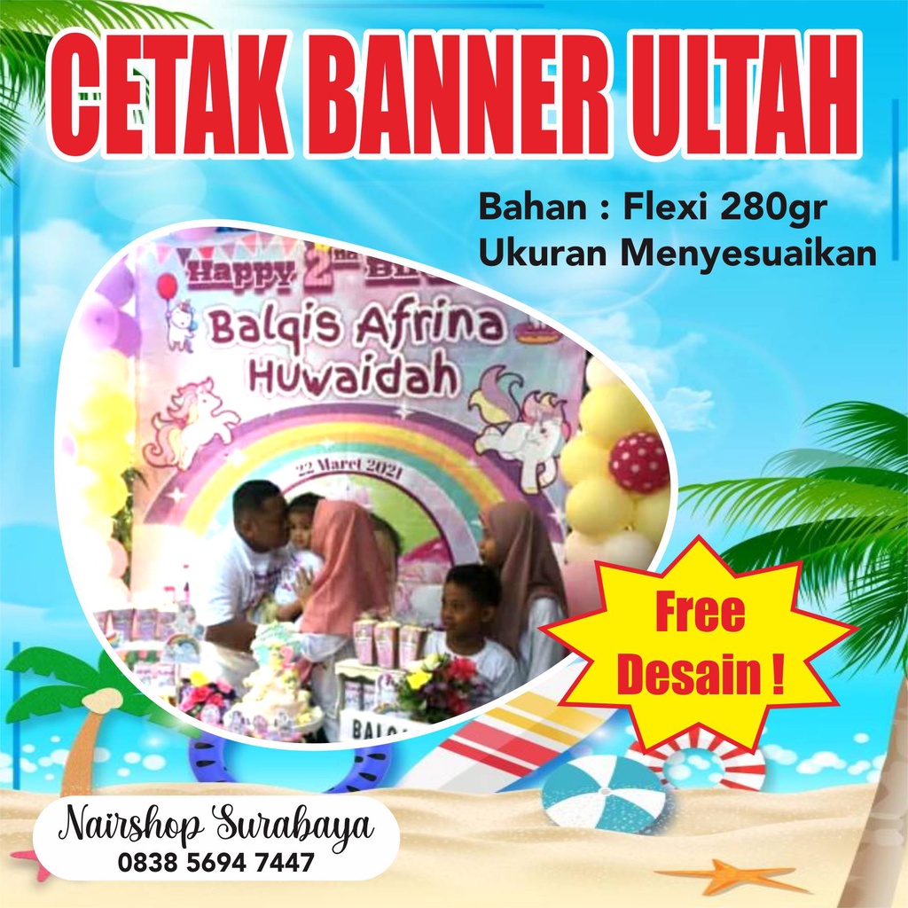 Banner / Backdrop Ulang Tahun Anak Custom | Gratis Desain | Contoh Unicorn