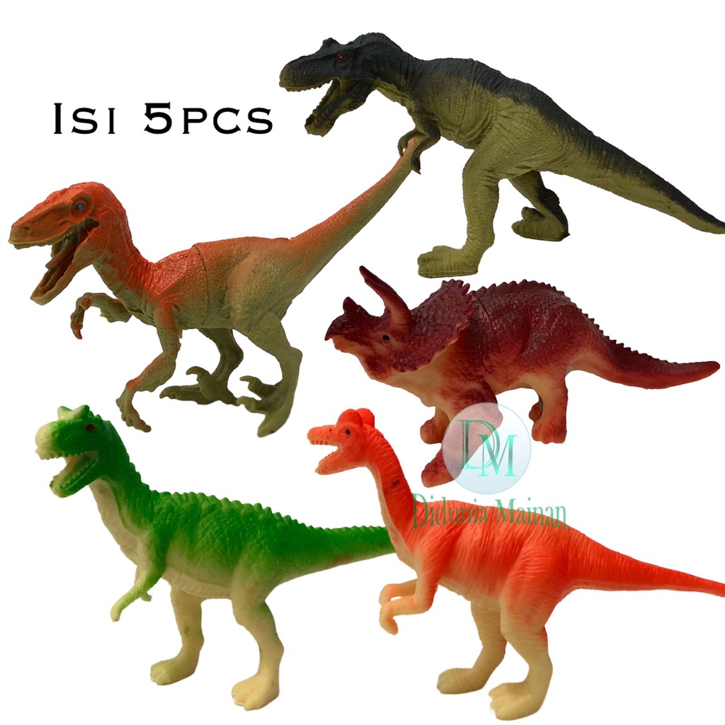 Mainan dinosaurus karet figure miniatur dino world dinosaur set 5 pcs