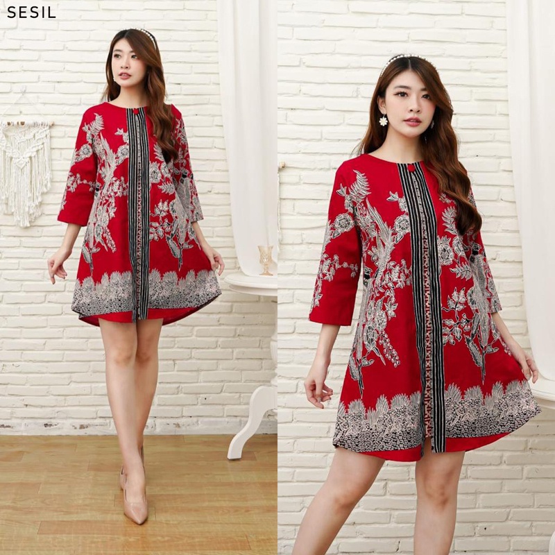 Evercloth Sesil Dress Wanita Batik Couple Modern Dress Batik Modern