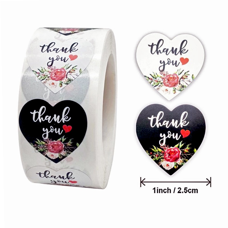 

Stiker Thank You Floral Bentuk Hati Sticker Label Terima Kasih Bunga Tag Amplop Love Shape (1 Roll / 500 pcs)