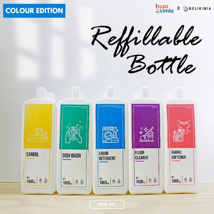 Botol Refill Putih - Aesthetic Refillable Liquid Bottle - Laundry Organizer - Colour Edition 1000 ml