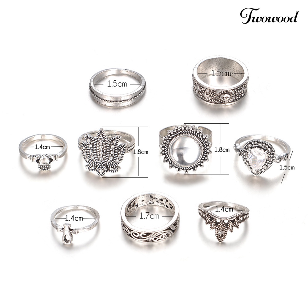 9 Pcs / Set Cincin Knuckle Berlian Imitasi Gaya Retro Untuk Wanita