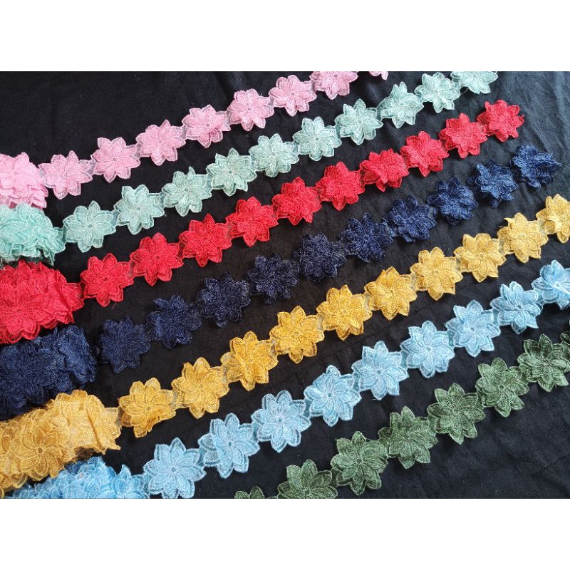 renda bordir bunga tempel meteran novia lebar 6,5 cm panjang 4.5 meter