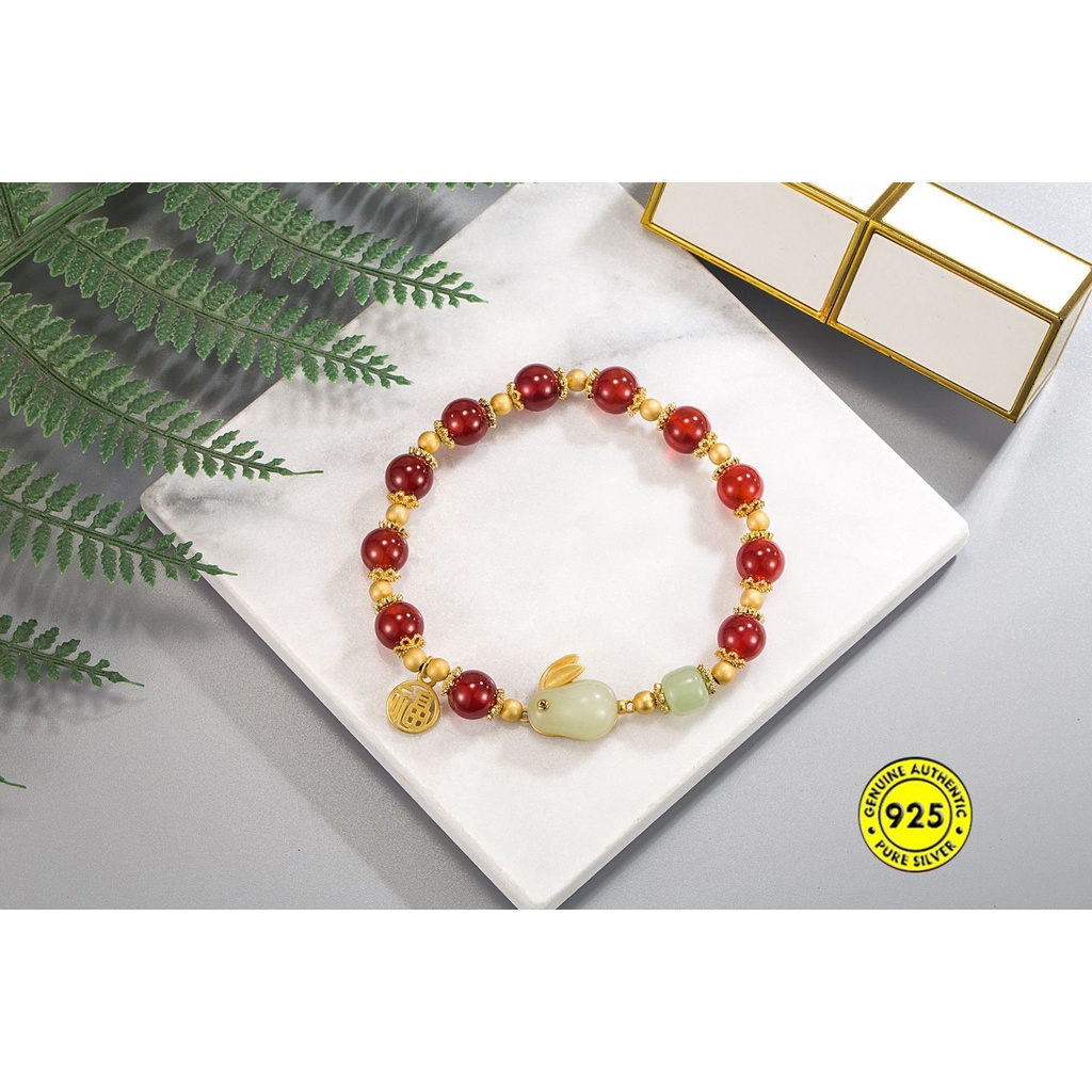 Gelang Tangan Batu Giok Agate Merah Untuk Wanita U1368