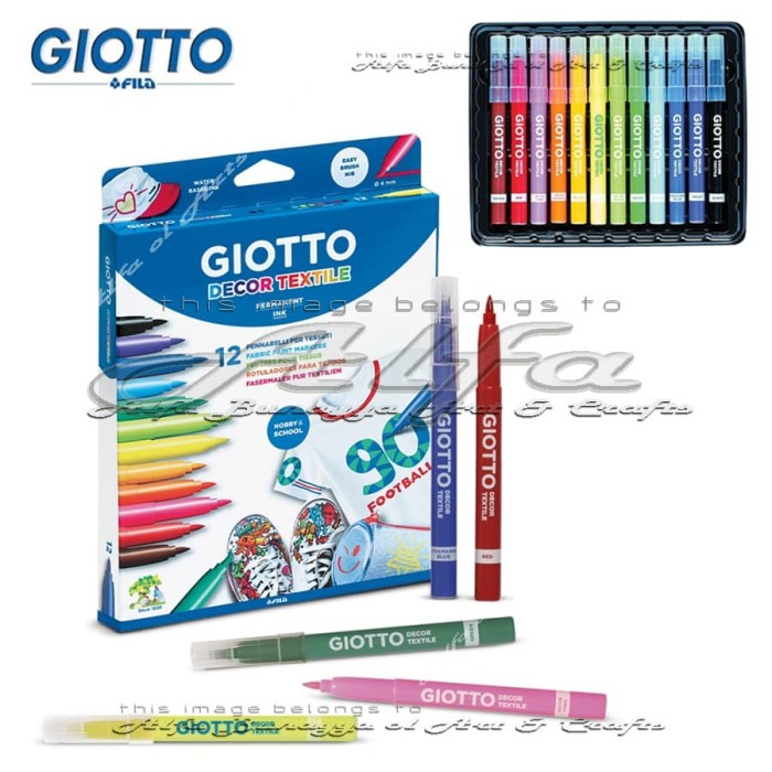 

GIOTTO Decor Textile 12 Colours - Paint Markers - Spidol Kain 12 Warna