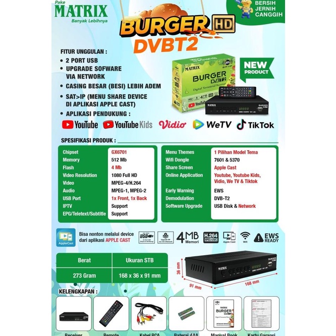 Matrix Receiver Tv Set Top Box Matrix Dvb T2 Digital Original Garansi