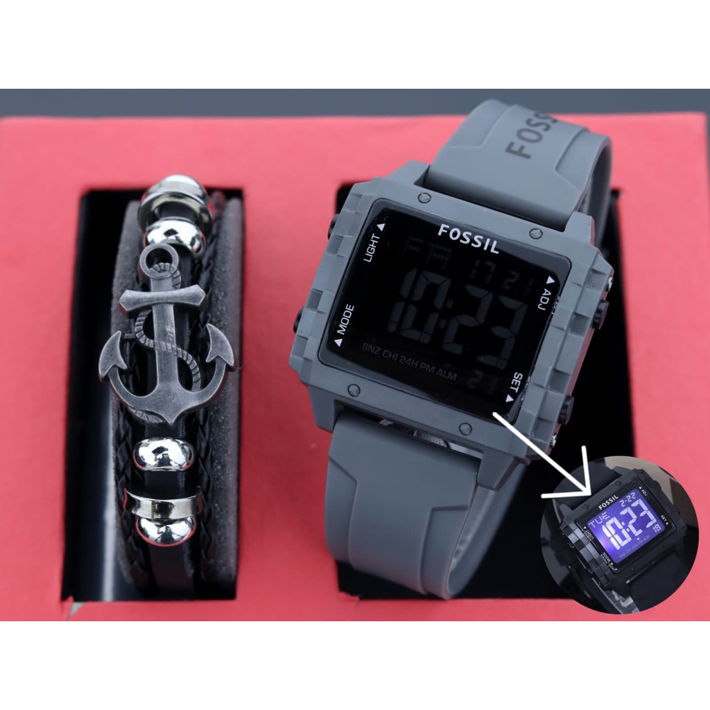 Jam tangan Pria Digital Strap Karet Free Gelang Kulit